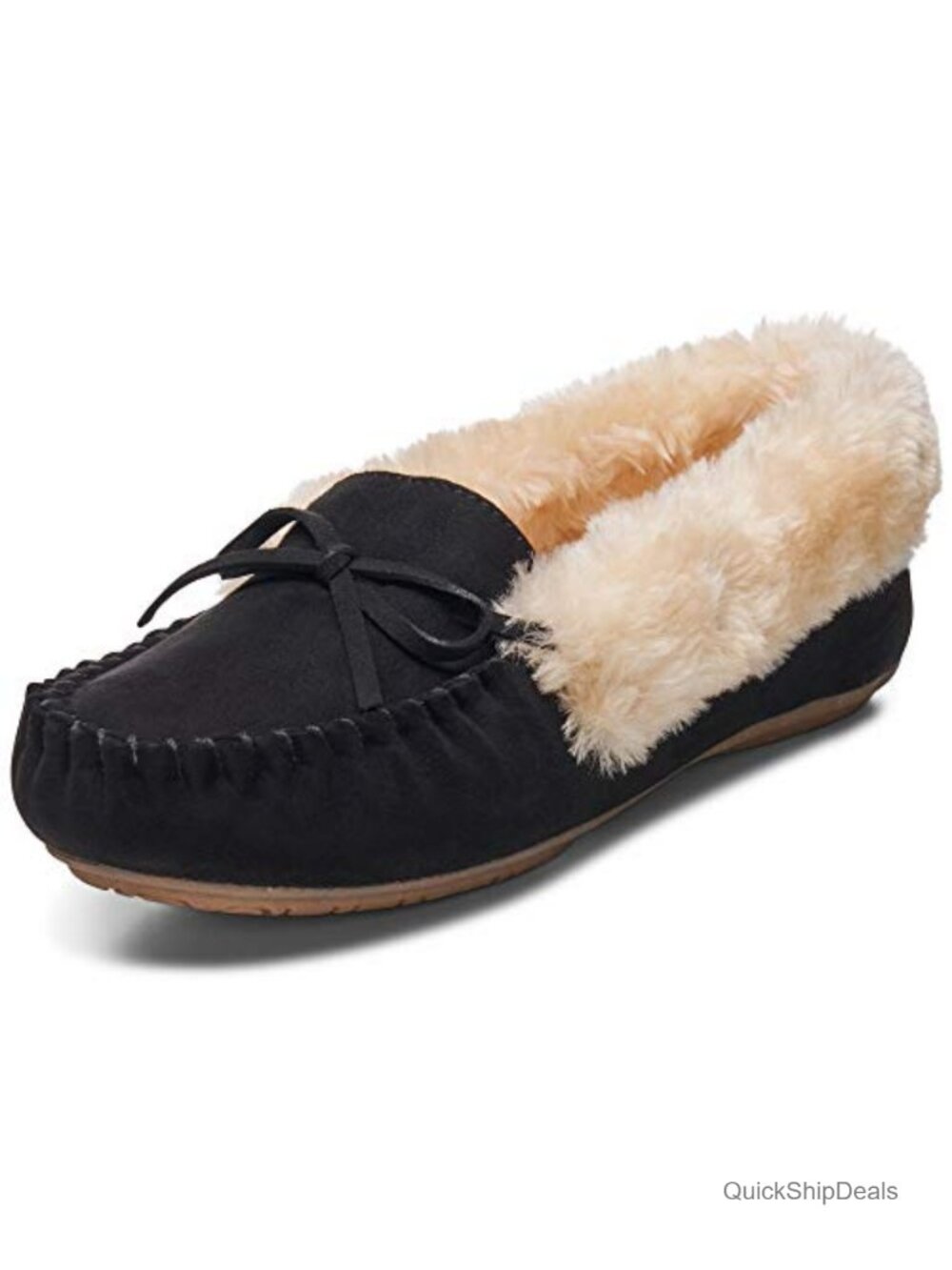Alpine Swiss Leah Women's Faux Fur Lined Mocc with Bow | Cozy Warm Indoor